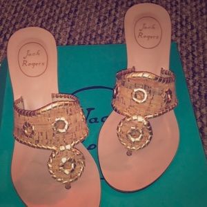 Jack Rogers Cork & Gold High Wedge Sandal Sz 8